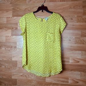 Lily White Medium Mustard Yellow Top with Black Polka Dots w/Short Cap S…